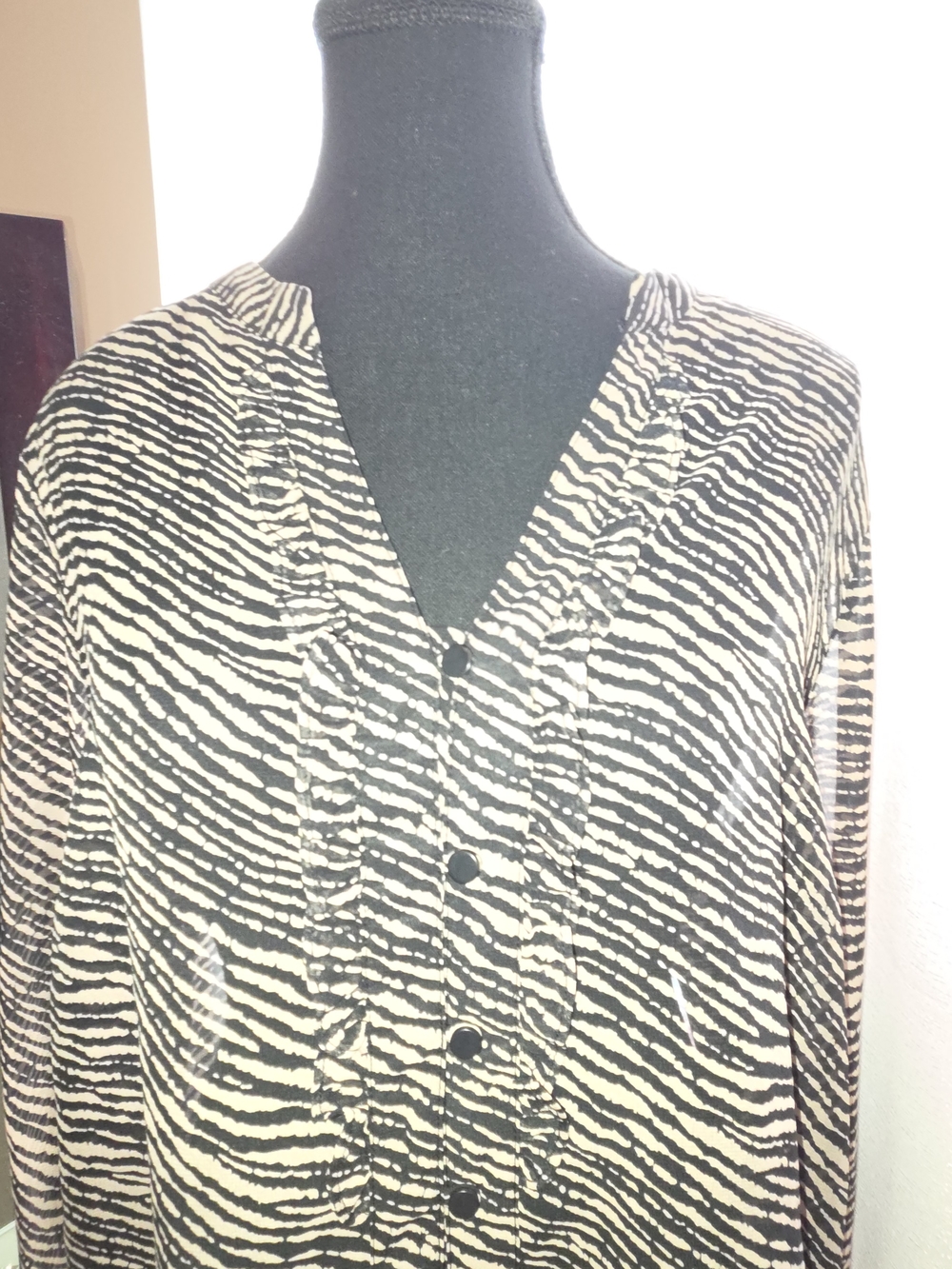 cleo Black and Cream Zebra-Print Button Front Blouse